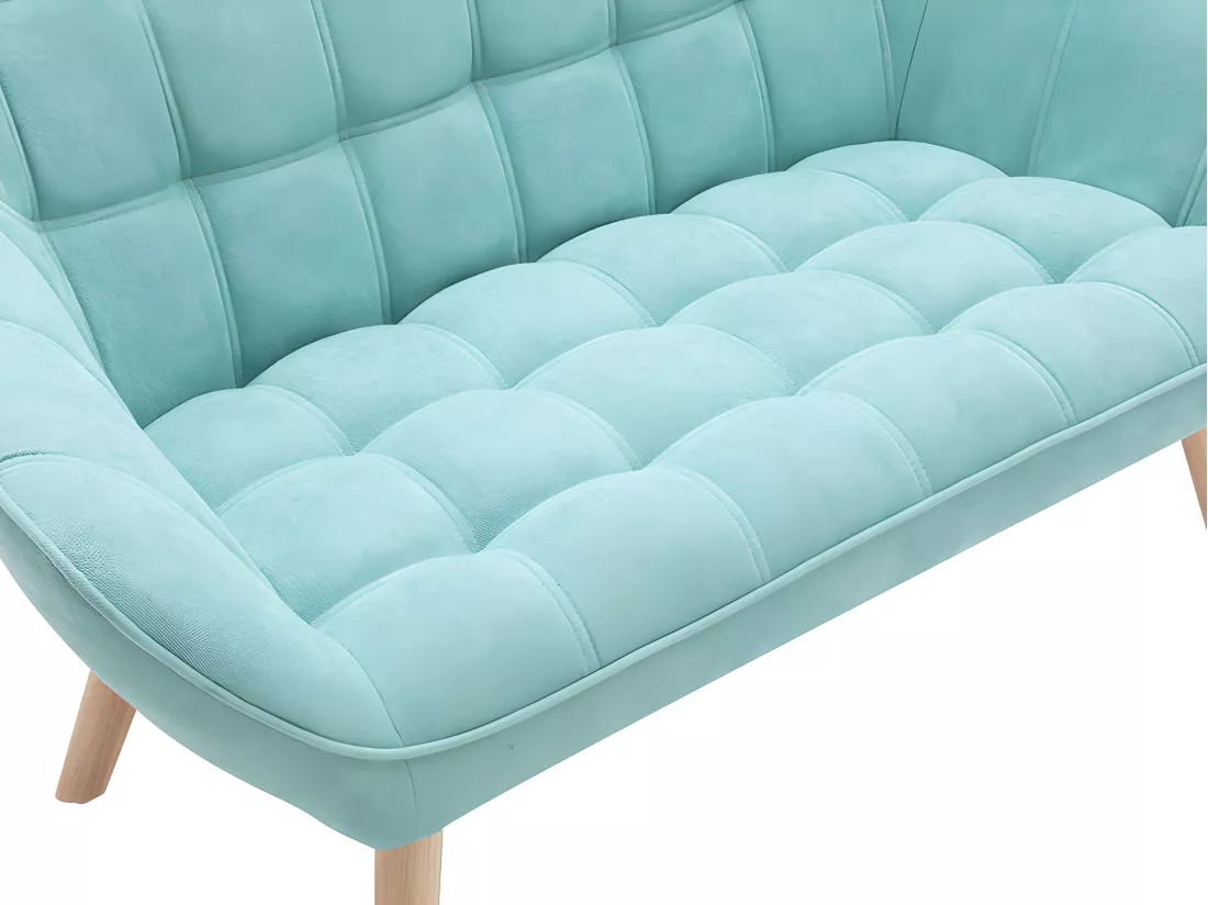 Canapé 2 places et fauteuil en tissu vert d'eau CASERTA