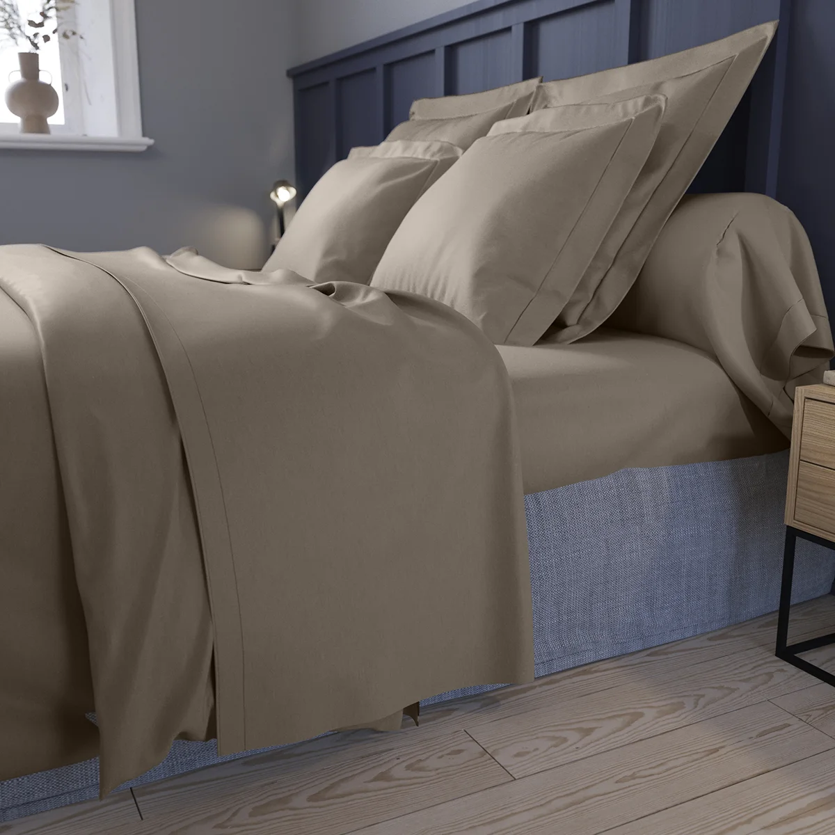 Drap plat Partition Satin de coton Coloris Taupe