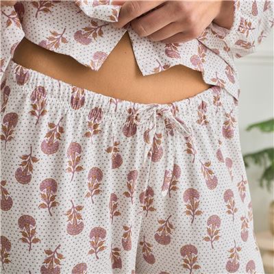 Pyjama femme jersey motif fleurs et pois