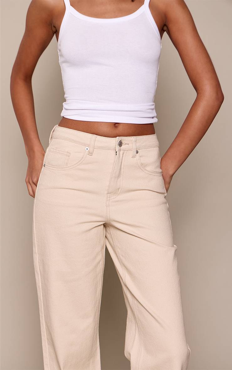 Ecru Jean Droit Taille Haute Stretch Pour Grandes Tailles