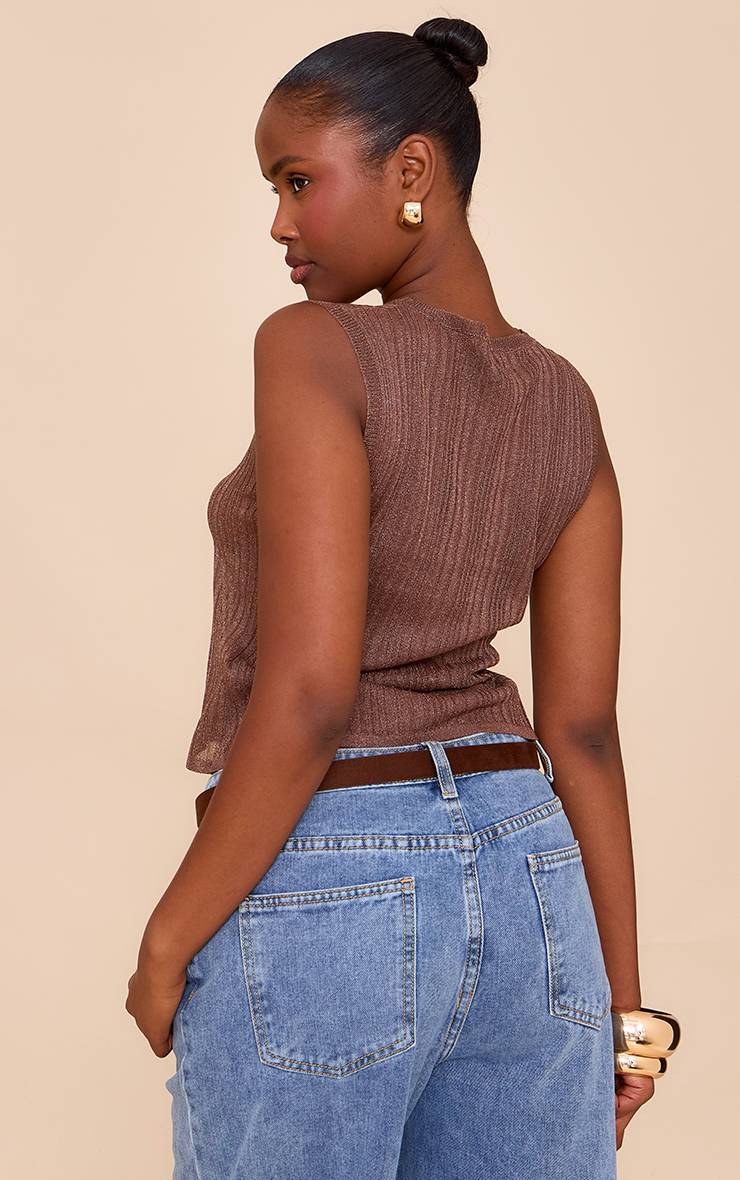 Chocolat Haut En Maille Transparente À Encolure Bateau