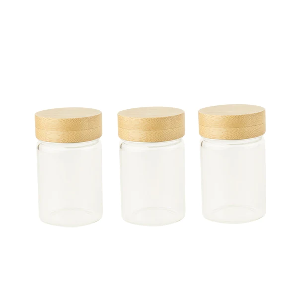 Set de 3 pots en verre avec couvercle bambou 75 ml Pebbly