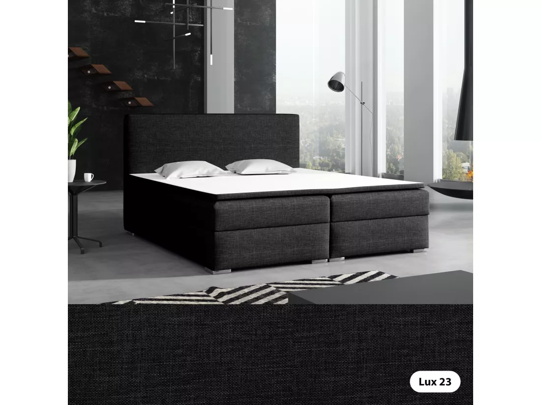 LIT BOXSPRING avec surmatelas Soler 200x200 cm, Lux 23 (Noir)