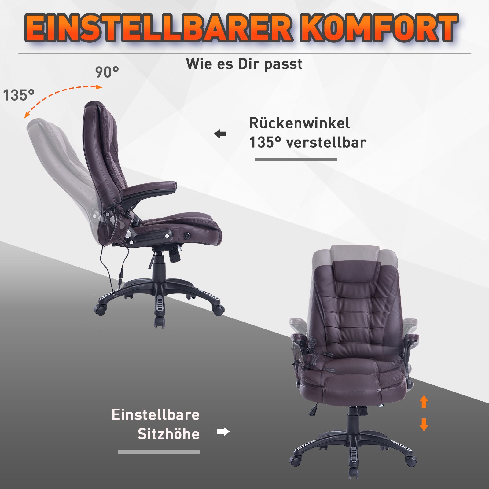 HOMCOM Bürosessel / Chefsessel mit Massagefunktion 62 x 68 x (111-121) cm (BxTxH)