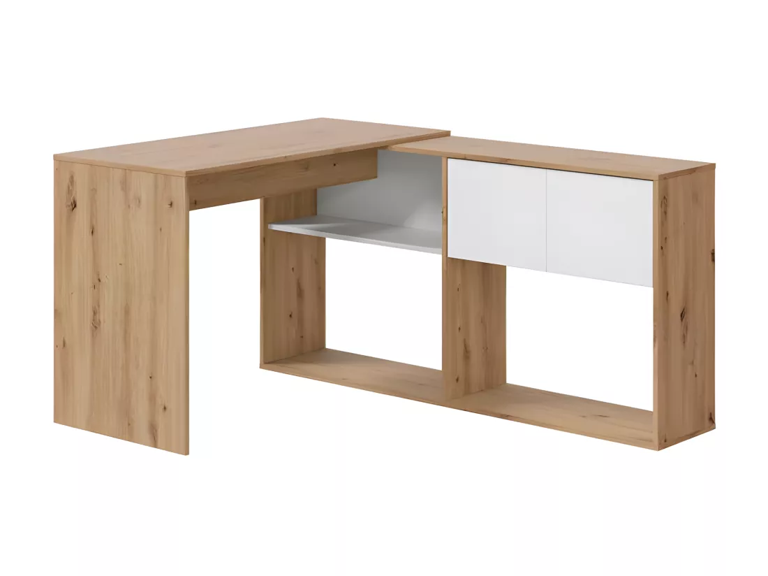 Bureau modulable avec étagères Blanc/Chêne - AIKI