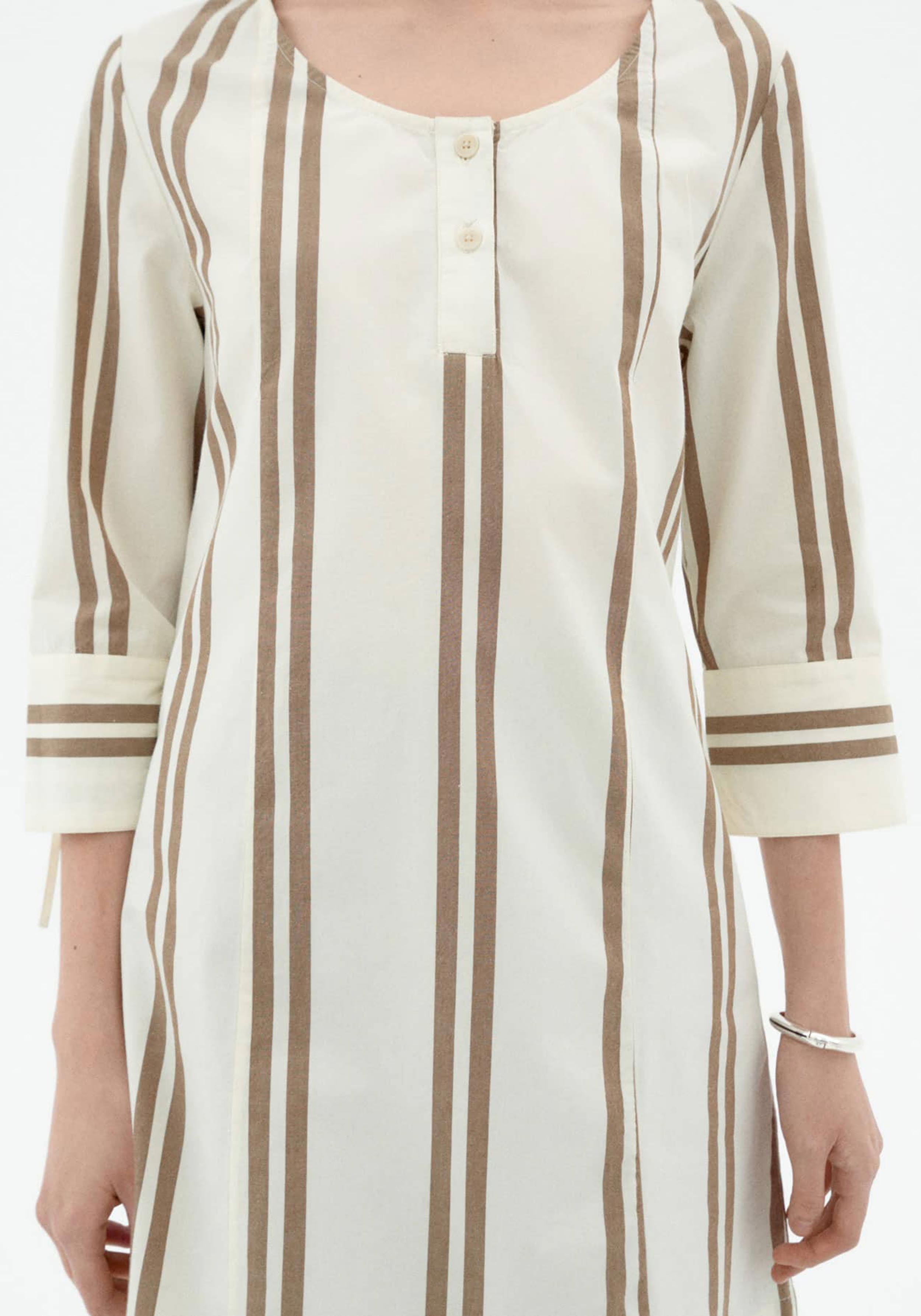 Thinking Mu Kleid Maria Otter Polplin Stripes Ecru
