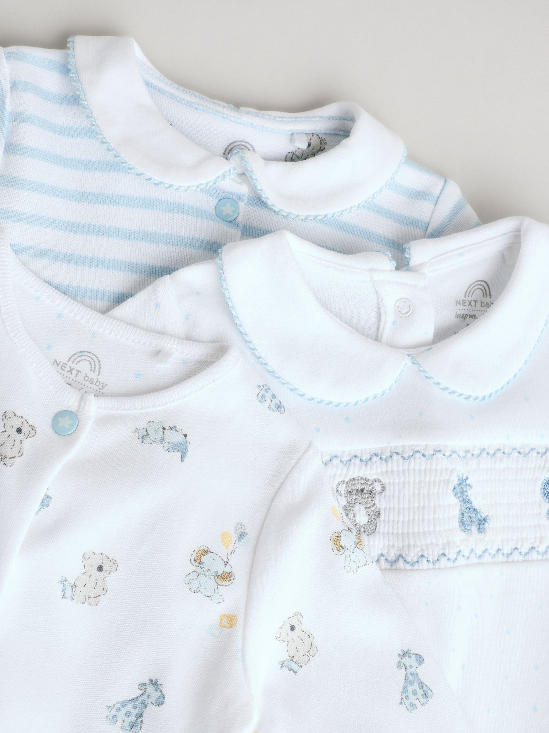 Blauw/wit - Geborduurde babypyjama's 3 stuks (0-2jaar)