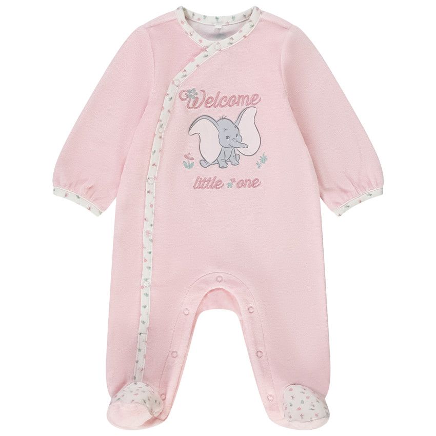 Dors-bien en velours Dumbo Disney pour bébé fille avec ouvertures différentes selon l'âge - Rose