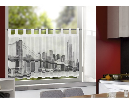Cafégordijn met lussen, skyline-ontwerp, grijs, 45x140 cm