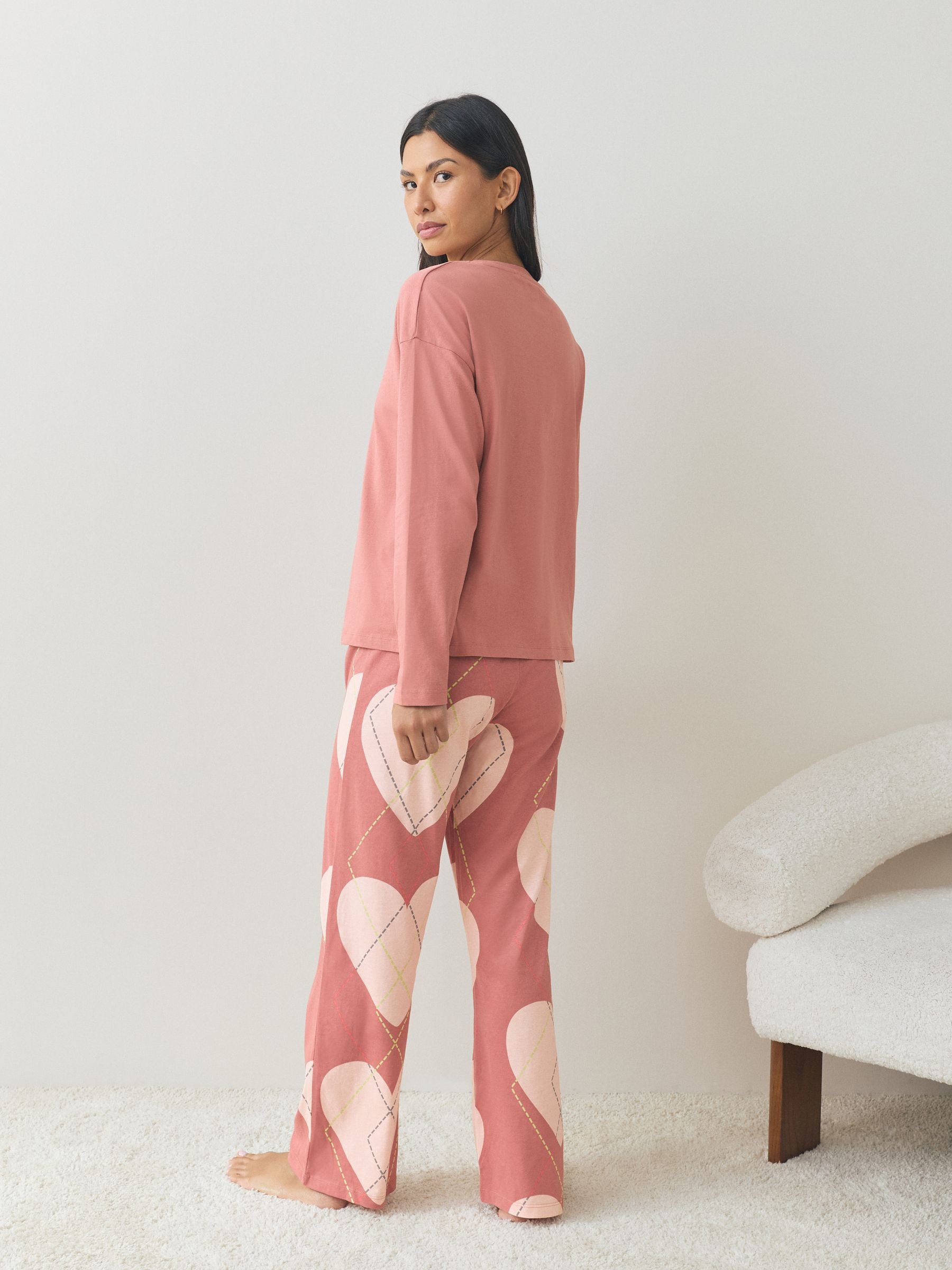 Roze met hartjesprint - Pyjama met lange mouwen
