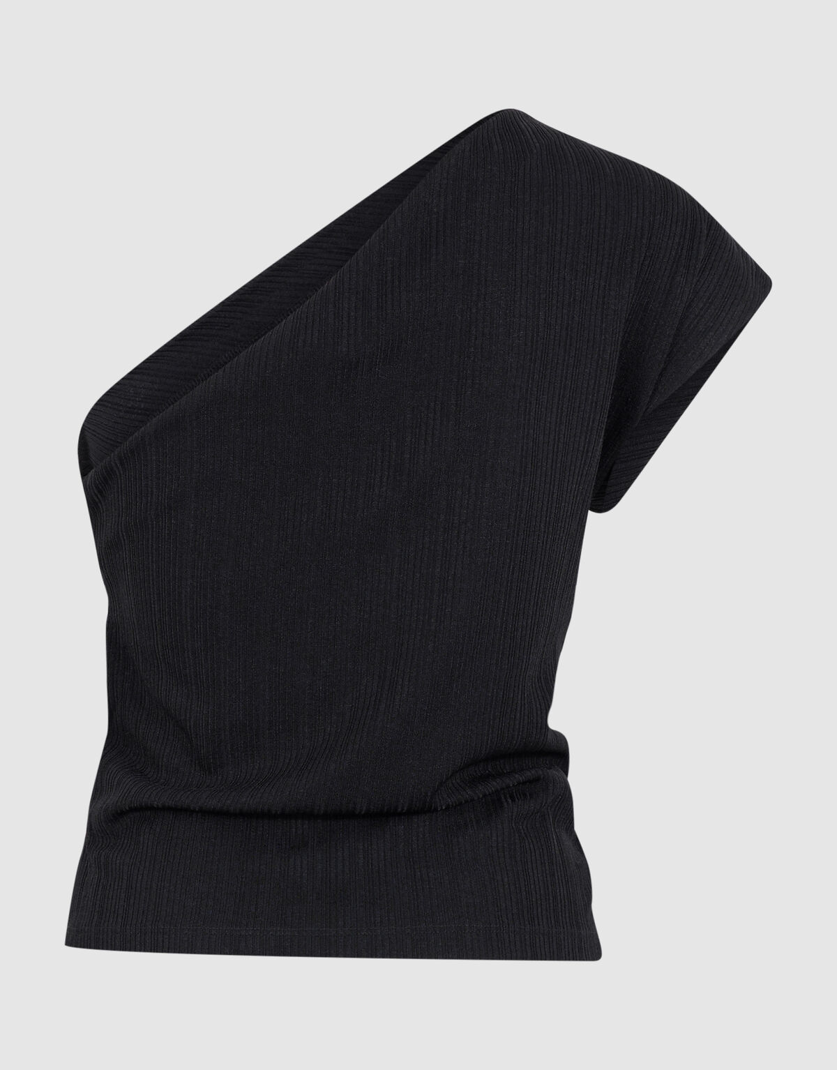 Pleated One Shoulder Top Zwart