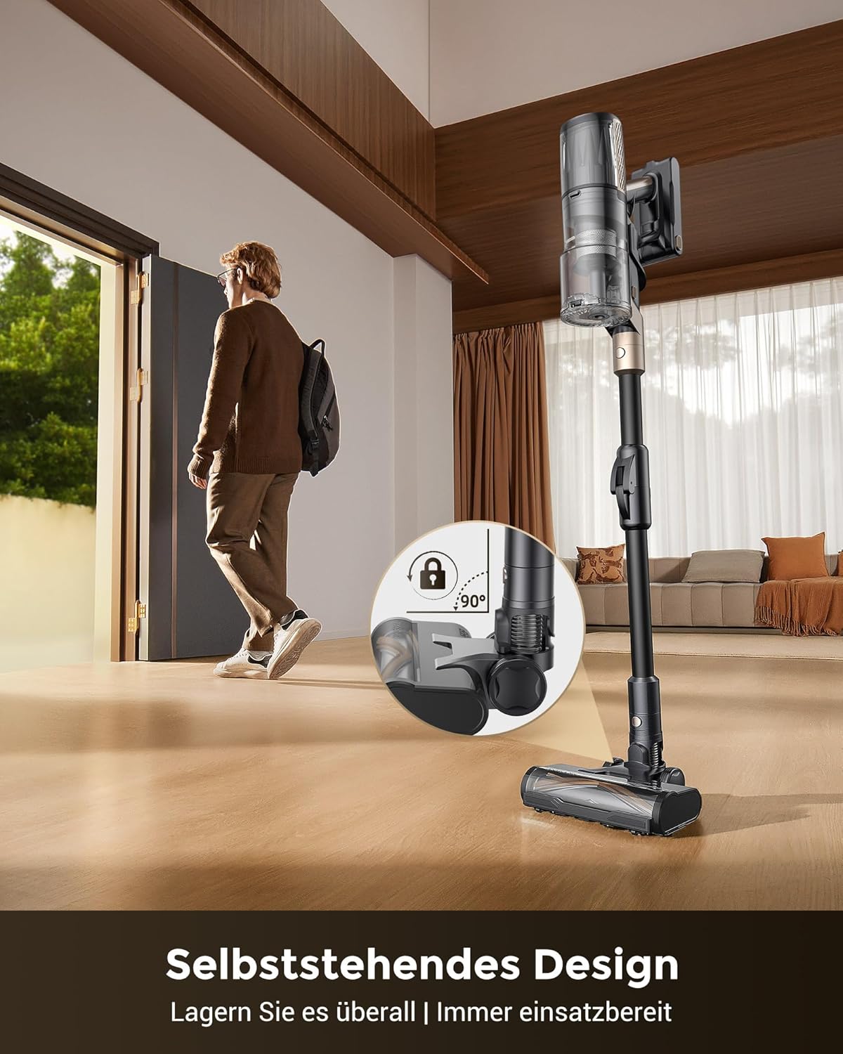Proscenic P20 Akku Staubsauger mit Wischfunktion, 70KPa 70 Mins 680W Staubsauger Kabellos mit Selbststehend Wandladestation Anti-Tangle 6 Schichten Filter 1,5L, für Teppiche Haustierhaare,Aurum Black