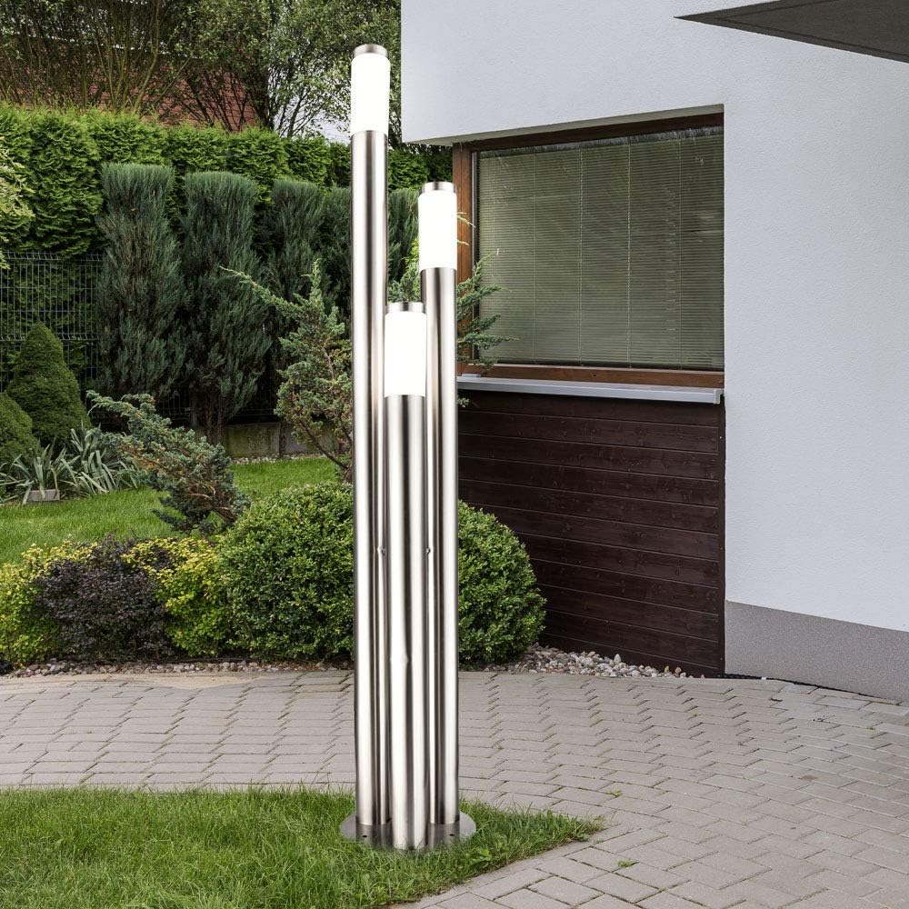 GLOBO LED Steh Leuchte 3-Säulen Edelstahl Stand Lampe Außen Garten Wege Beleuchtung