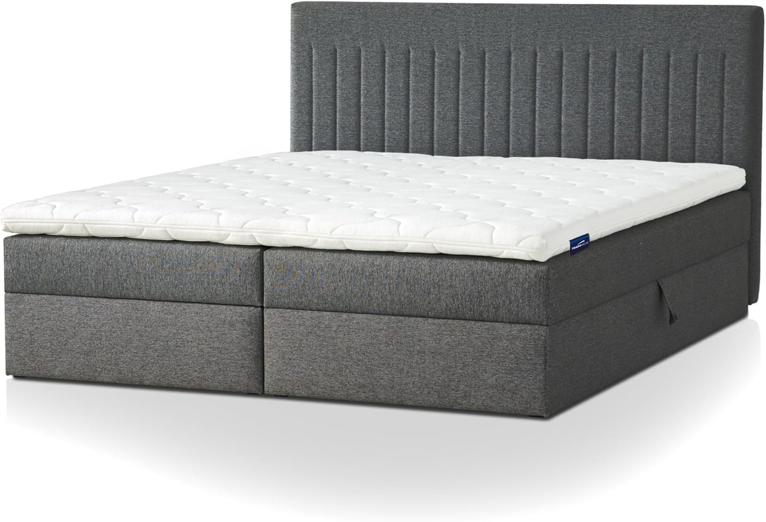 Traumnacht Boxbett Nizza mit praktischem Stauraum, mit 7-Zonen Tonnentaschenfederkernmatratze (H3) und Komfortschaumtopper, Leichter Aufbau, 180 x 200, dunkelgrau