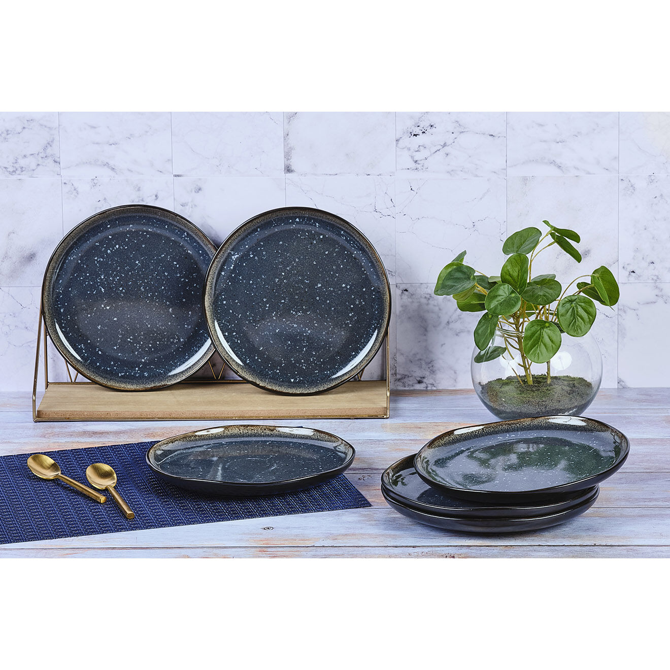 Bjorn 6 Assiettes en Grès dessert Iris bleu foncé - D.21.5 cm