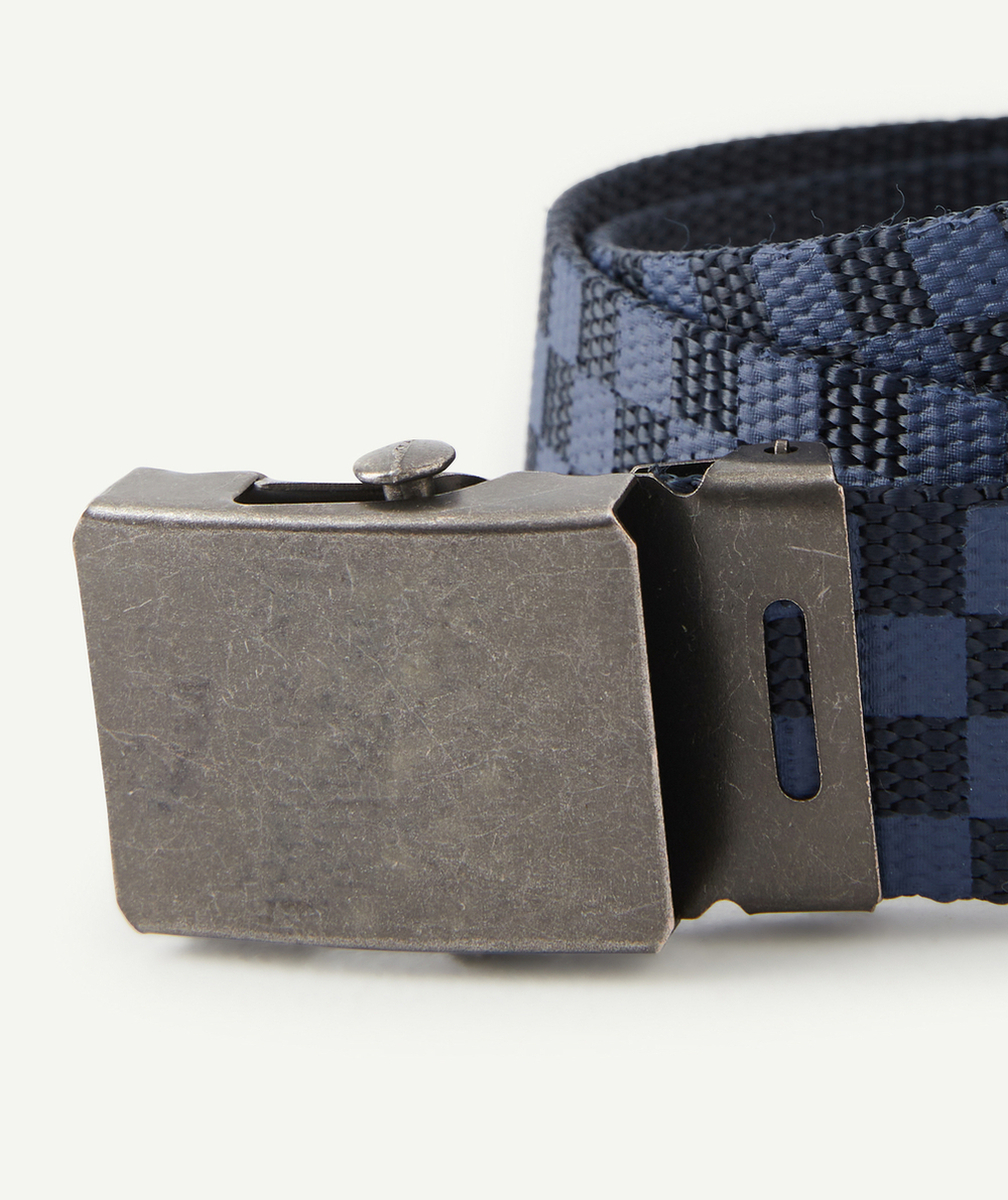 CEINTURE GARÇON DAMIER BLEU ET NOIR BOUCLE EN MÉTAL