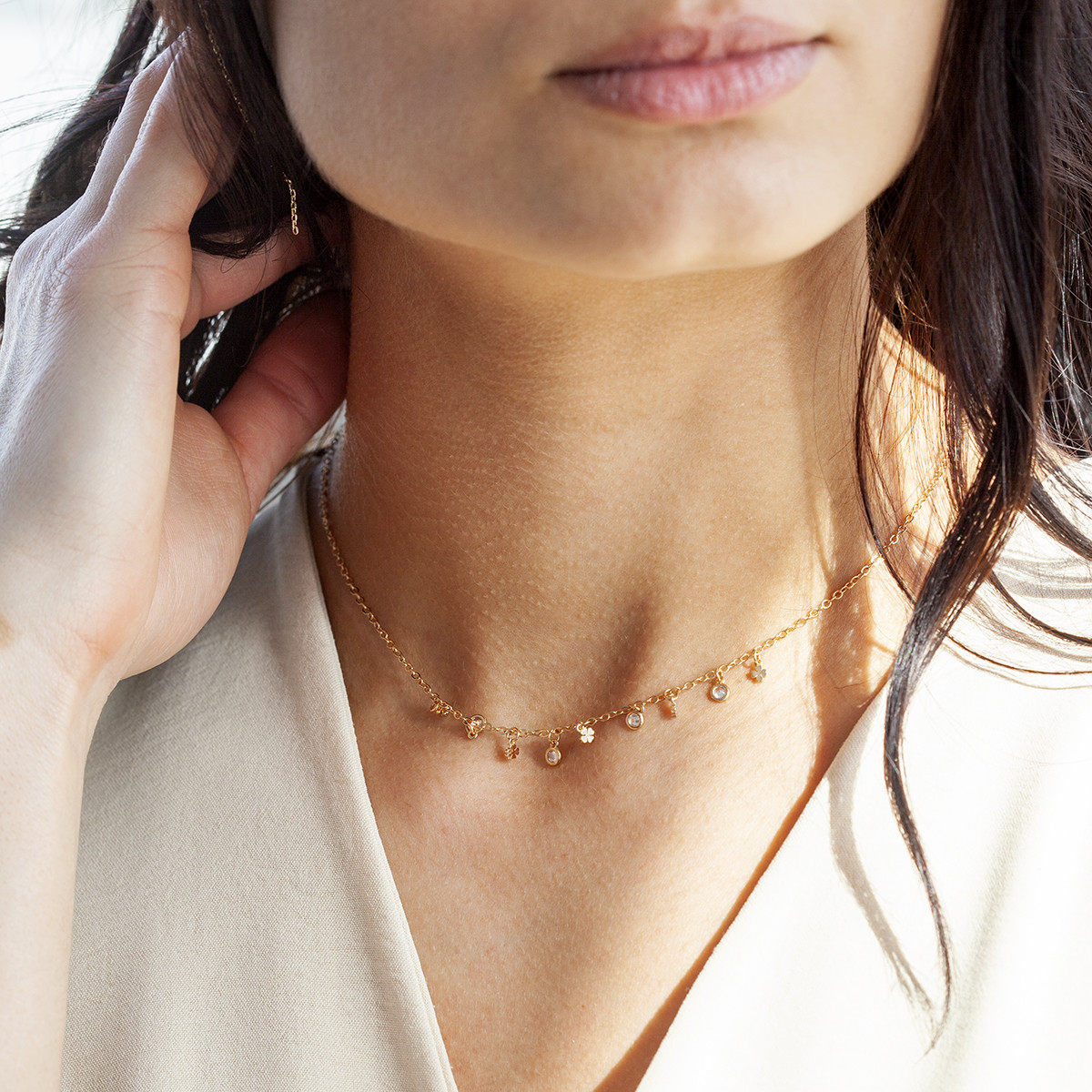 Collier plaqué or zirconias 45 cm
