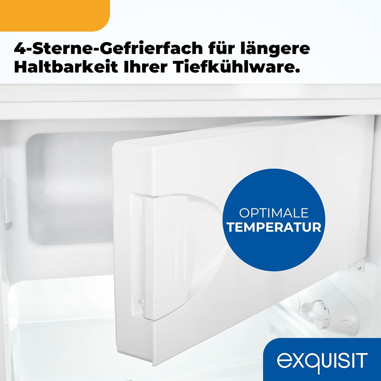 Exquisit Kühlschrank mit Gefrierfach | 107 l Nutzinhalt, Energieeffizienzklasse C, 37 dB(A) | schmale Bauform, 4-Sterne-Gefrierfach, LED-Beleuchtung, manuelle Temperaturregelung | KS516-4-051C weiss