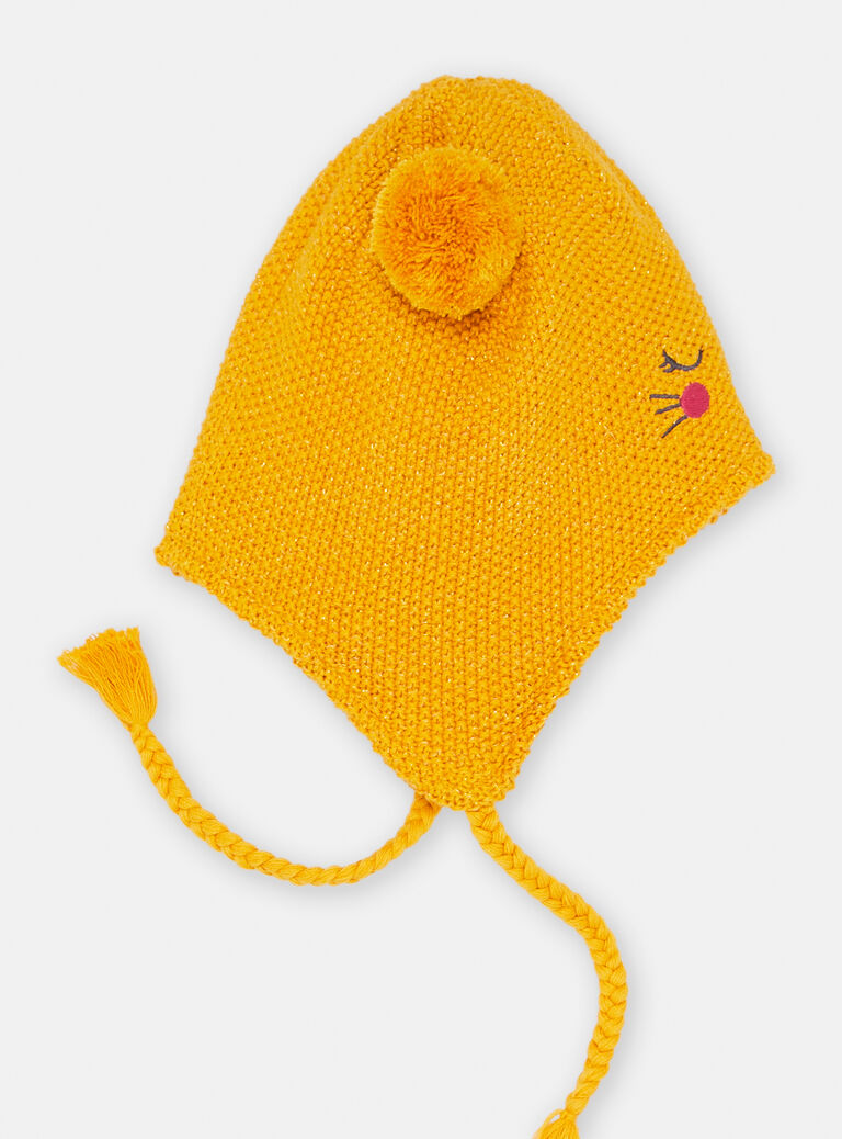 Bonnet jaune à pompons