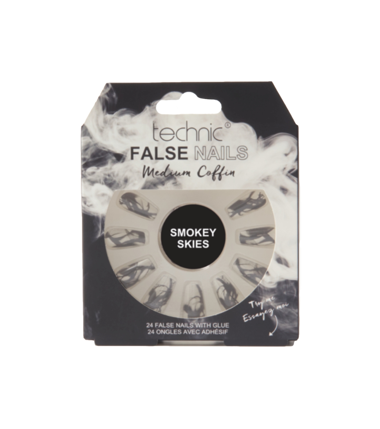 Technic Cosmetics - Unhas Postiças False Nails Medium Coffin - Smokey Skies