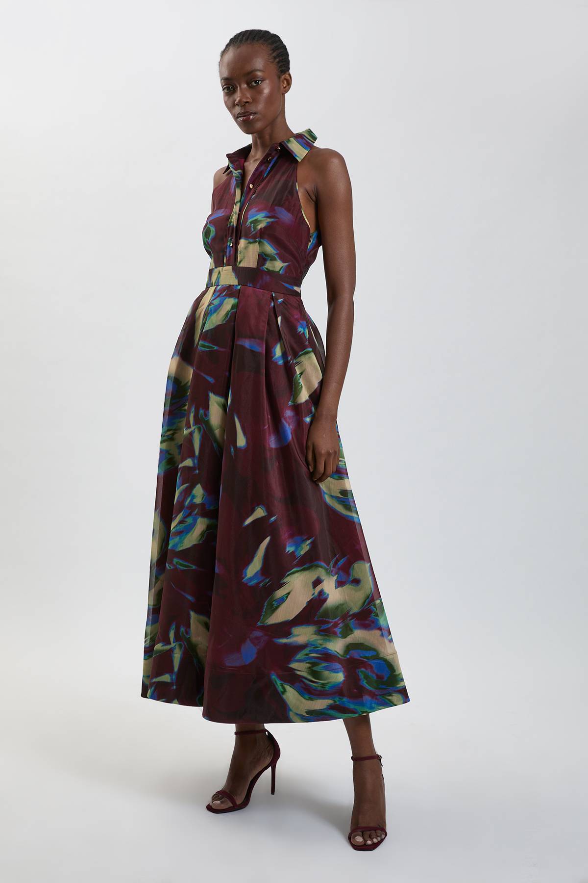 KarenMillen Robe Maxi Col Chemisier Organza Imprimé Abstrait