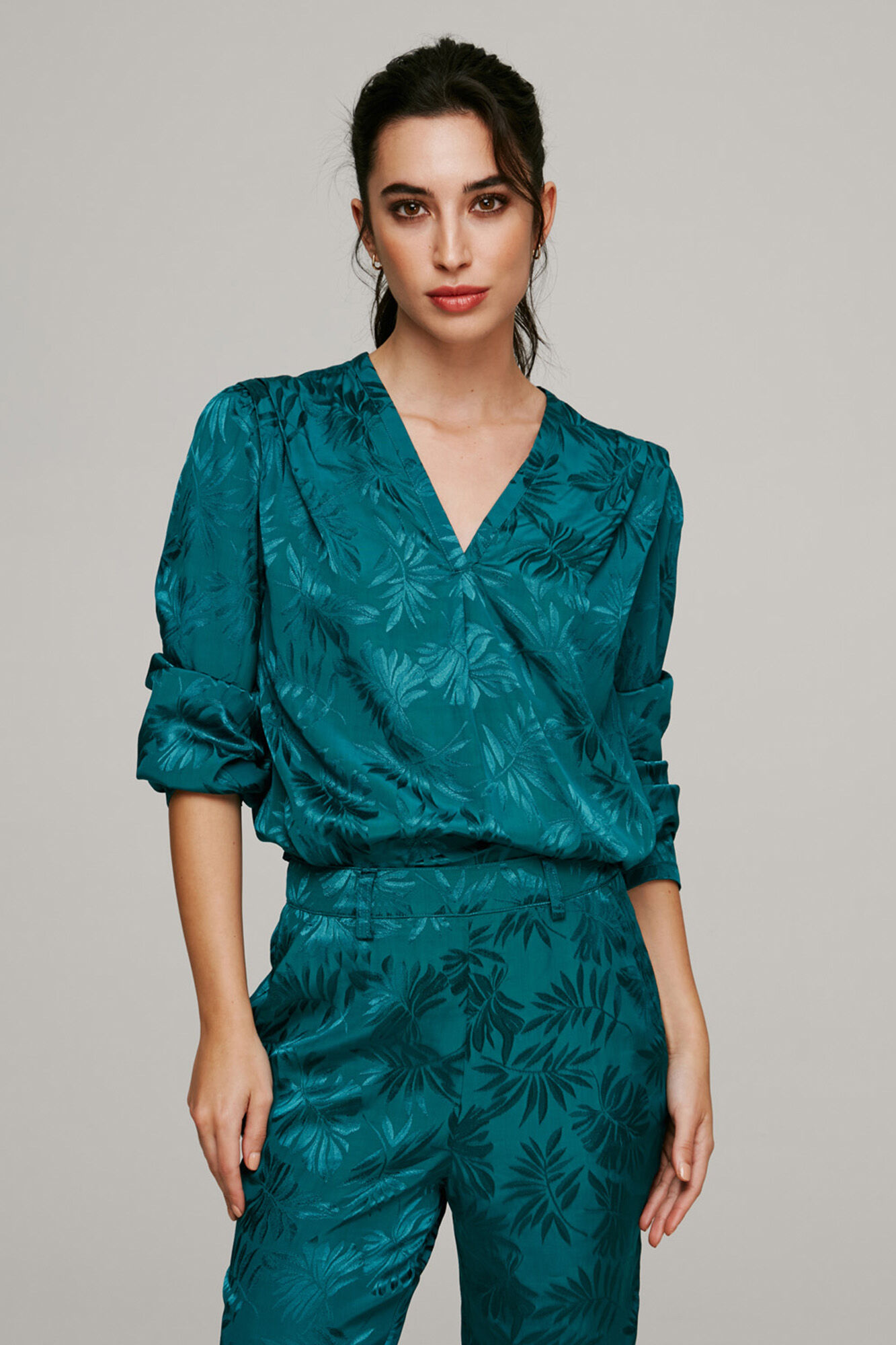 Blusa de cetim jacquard - Verde