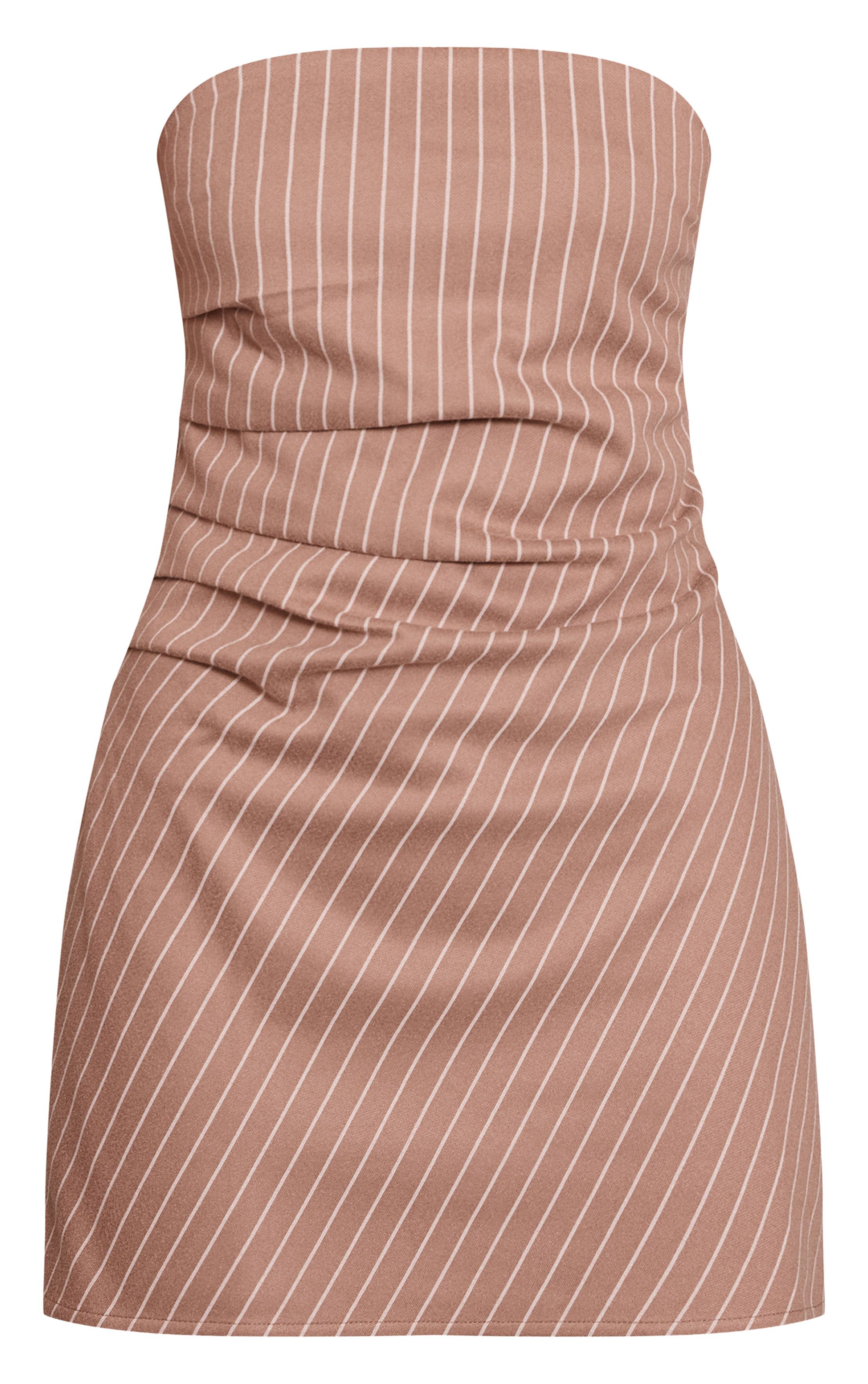 Taupe Robe Moulante Bustier À Rayures Tennis Brossées