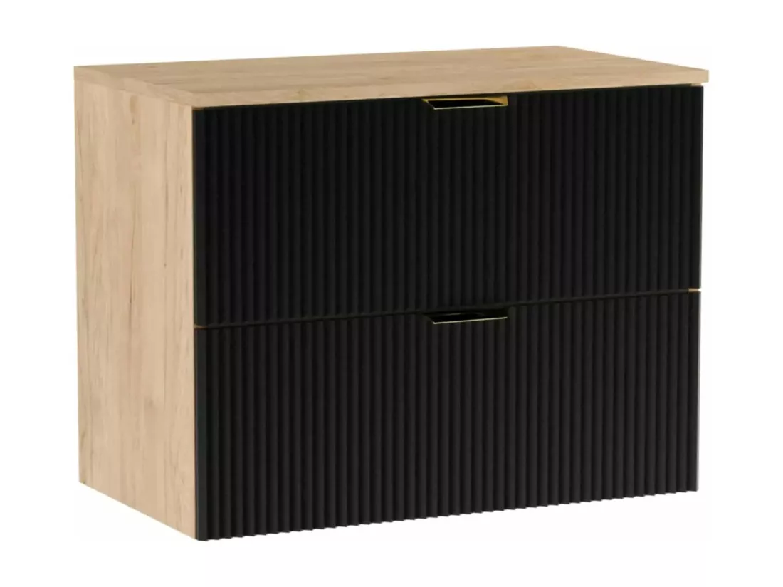 Meuble lavabo WENA, façades cannelées, Willy, 80x60x47 cm, Noir/Noyer
