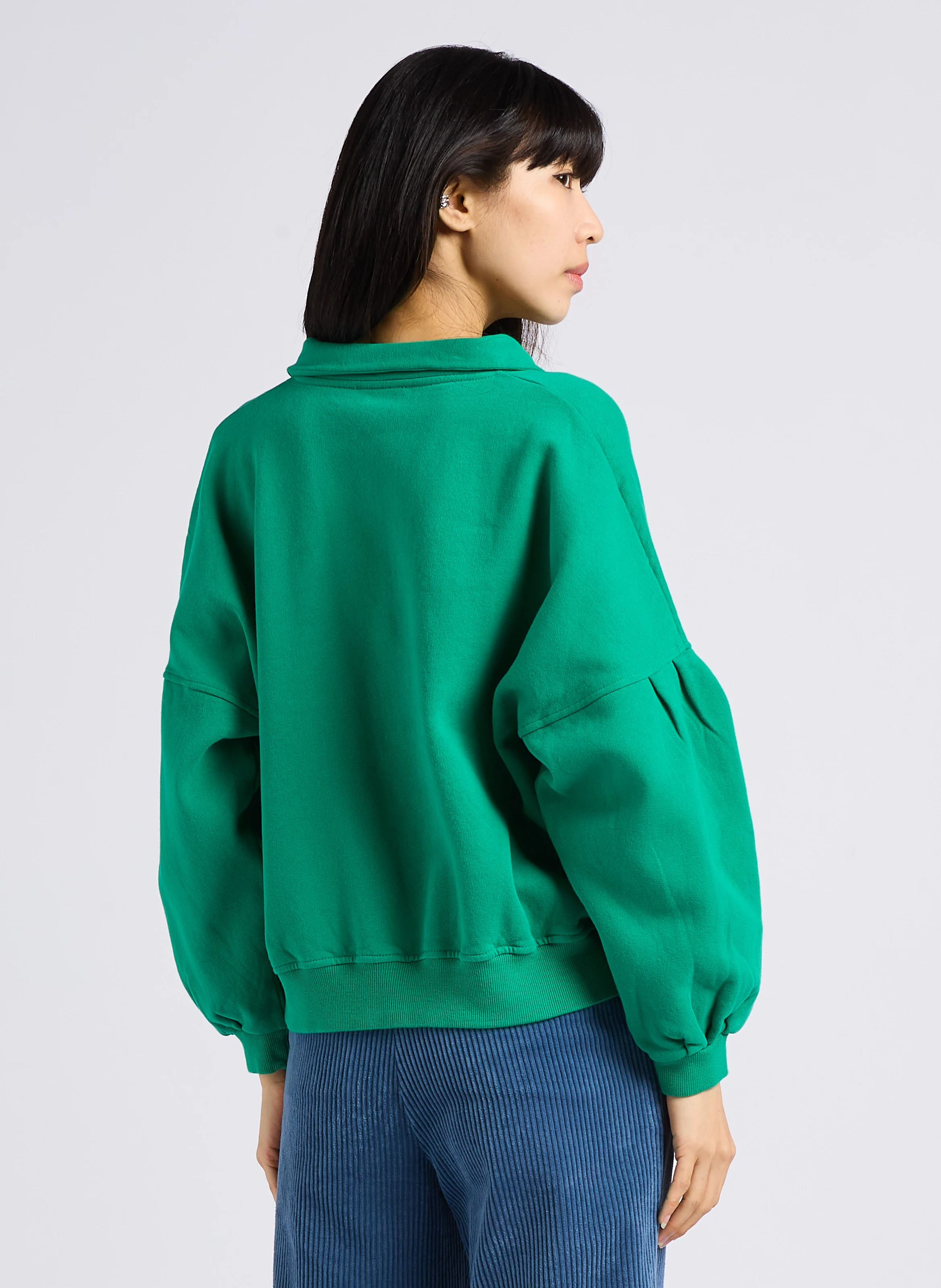 ANNIE - Sweat col rond boutonné en coton bio | Vert