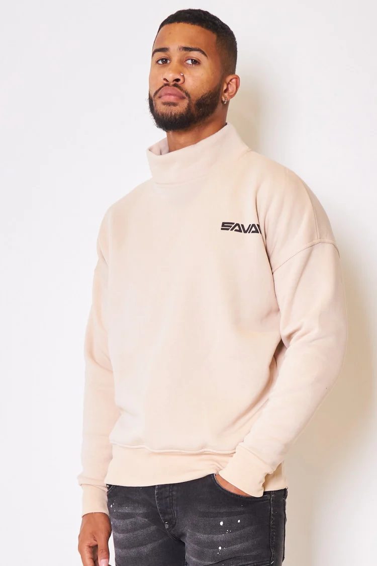 Sweat beige col montant 