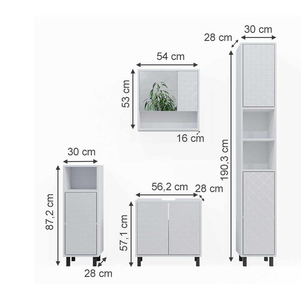 Vicco Badmöbel-Set Agasta weiß, Badezimmerschränke 3D Optik