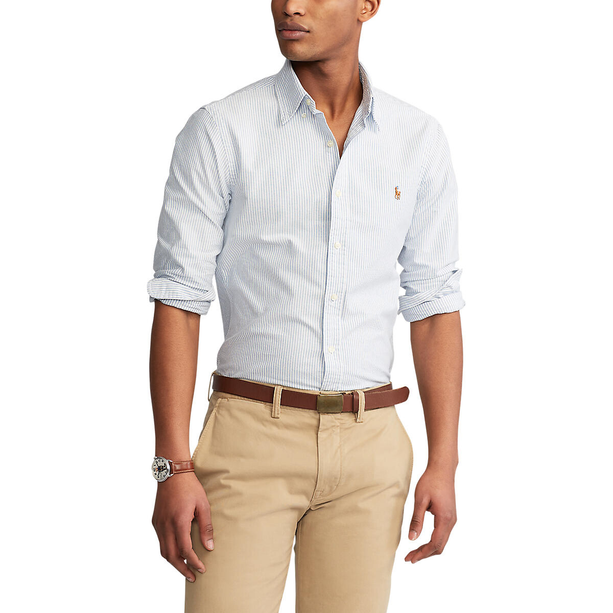 POLO RALPH LAUREN<br>Camisa Oxford listrada, corte slim
