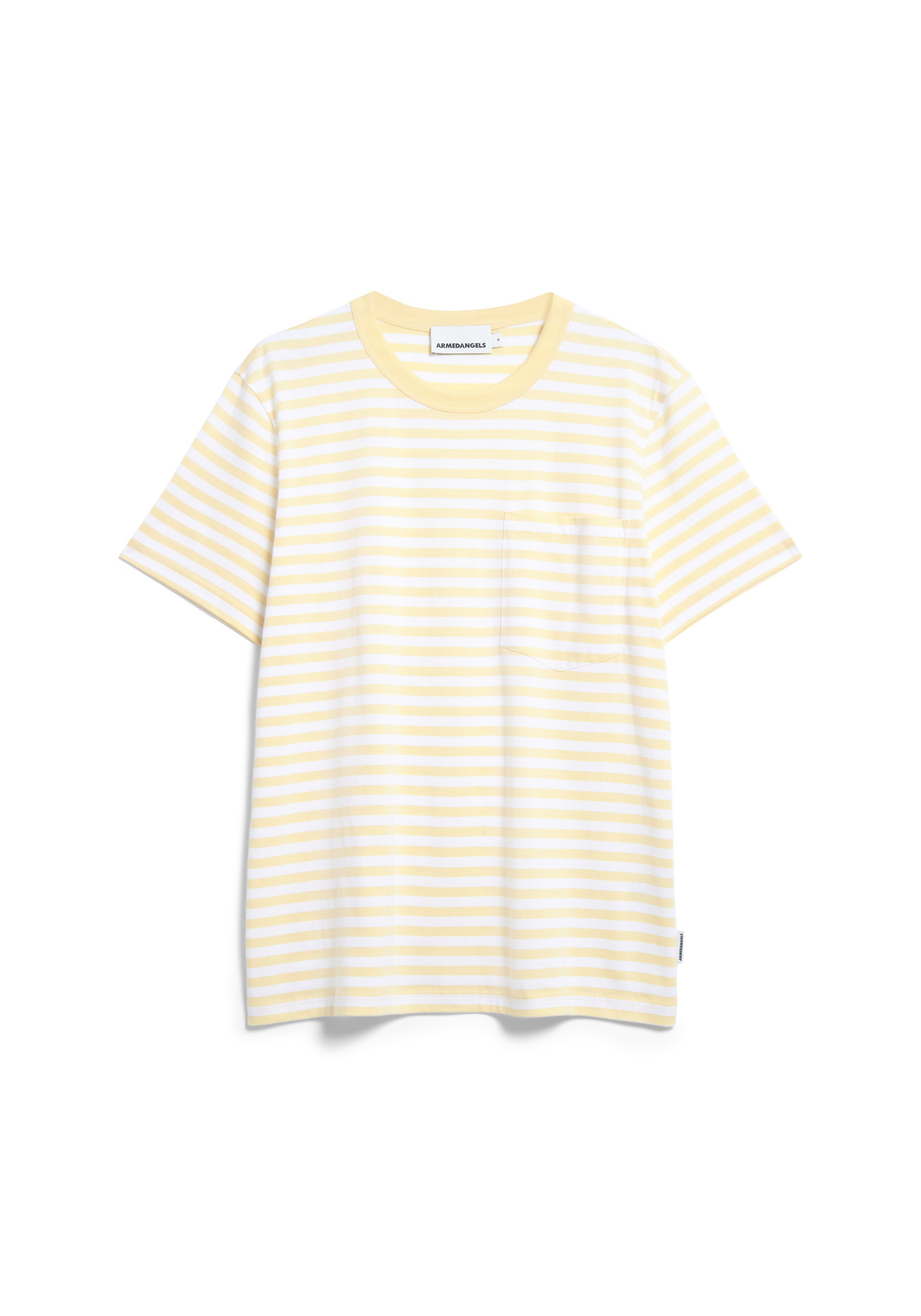 Armedangels T-Shirt Maarkos Pocket Stripes Early Yellow-Broken White