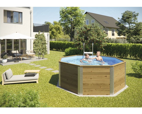 Opbouw houten zwembadset Weka 593 achthoekig 310x310x116 cm incl. patroonfiltersysteem & ladder