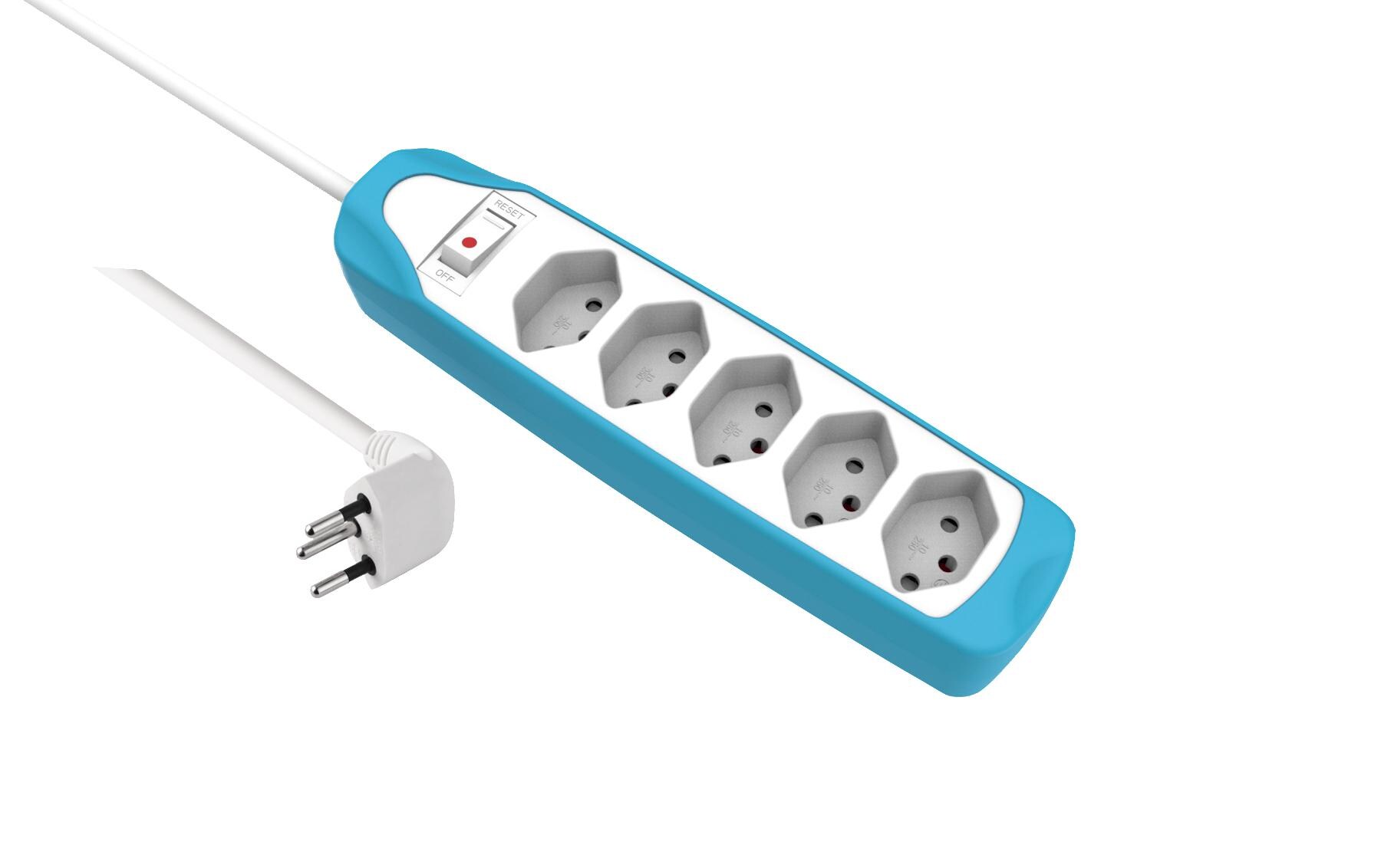 Steckdosenleiste 5x T13 Weiss / BlauSteckdosenleiste, Weiss / Blau