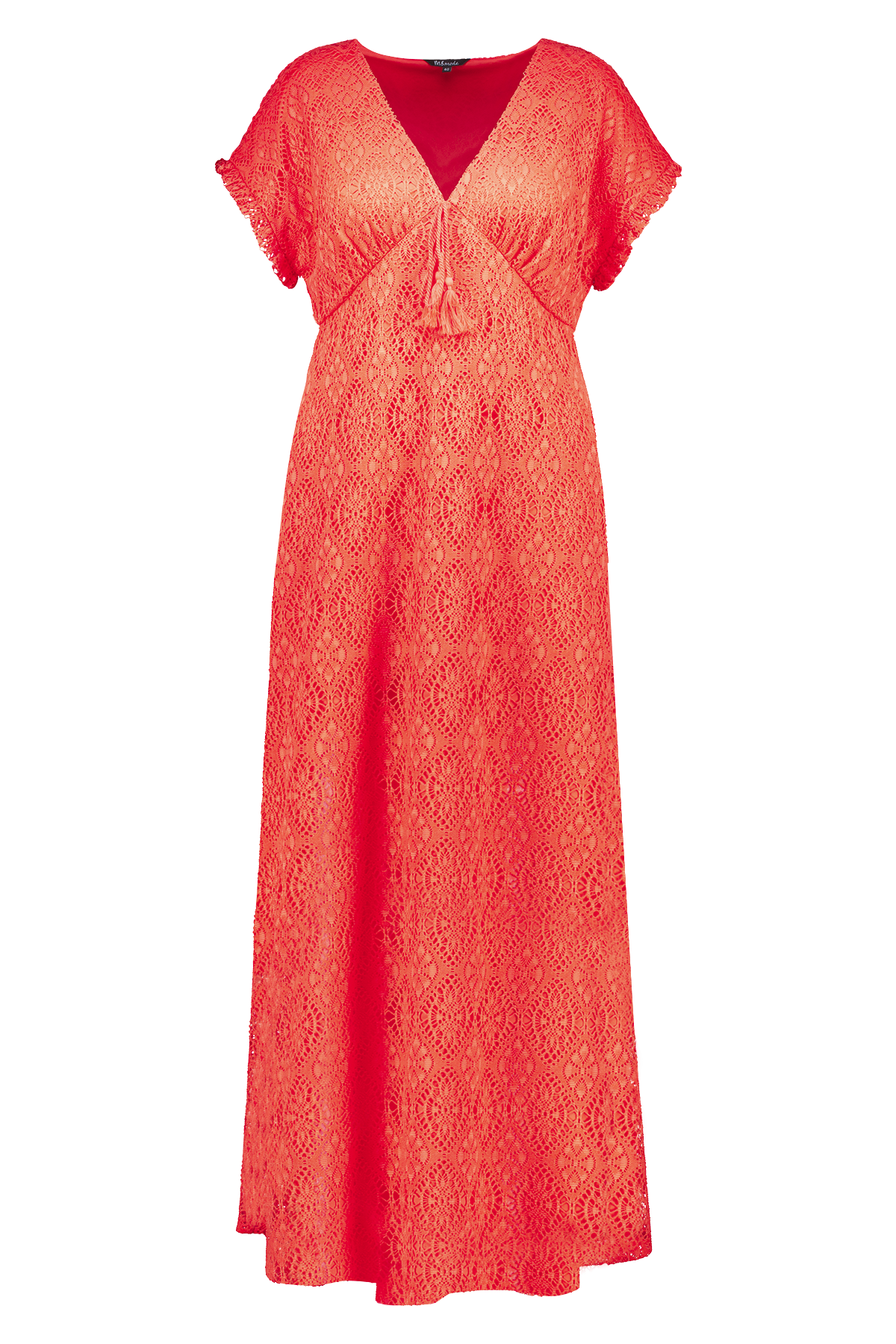 Maxi jurk met gehaakte look Koraal rood
