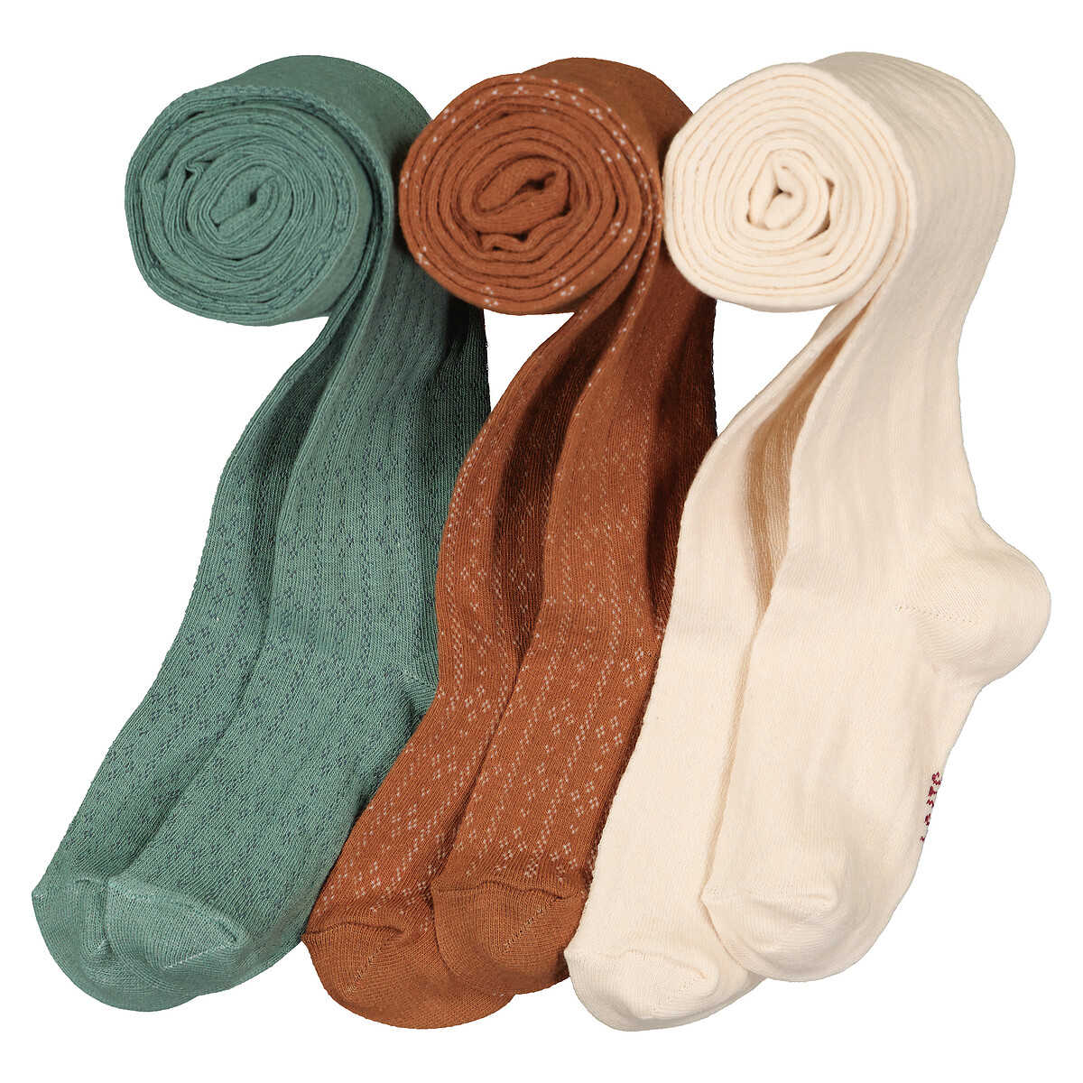 COLEÇÃO LA REDOUTE<br>Conjunto de 3 meias-calças lisas em malha ponto ajour