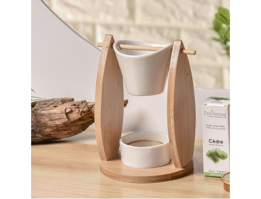 ZEN AROME - Diffuseur d'huiles essentielles Brûle parfum en bambou et céramique naturéa voile