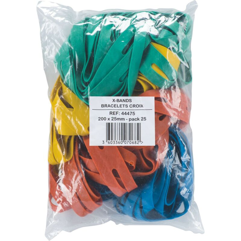 Elastiques en croix couleurs assorties 200 x 25 mm - Boîte de 25