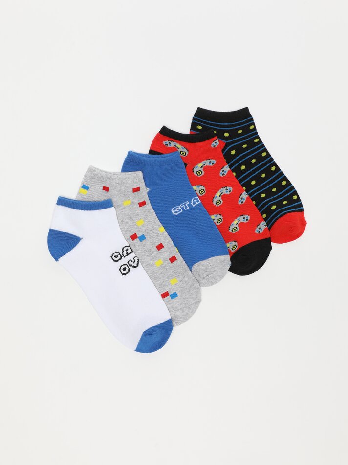 Pacote com 5 pares de meias estampadas com jogos de videogame - Cores variadas