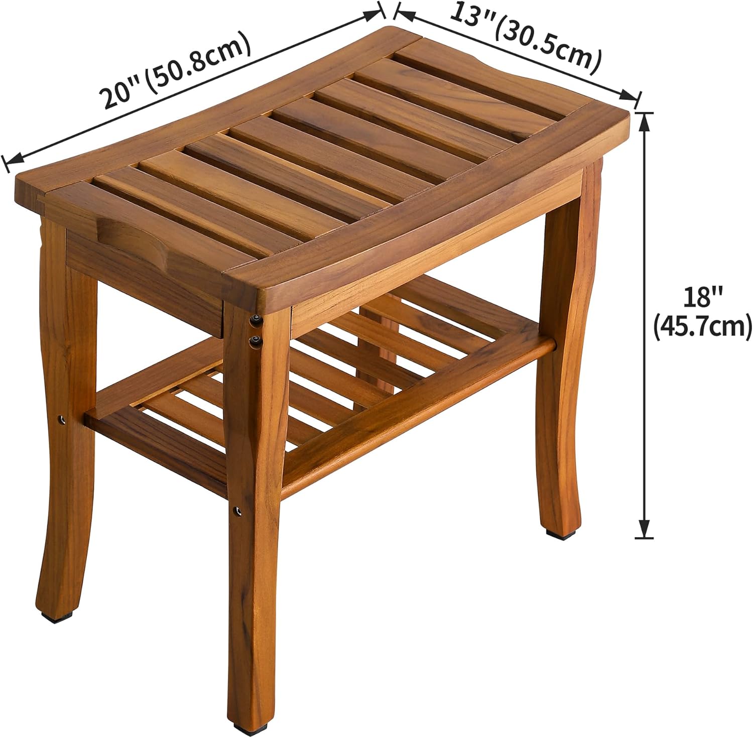 VaeFae Teak-Duschbank Teakholz Bad Sitzbank Ablage Badhocker Hocker aus Teakholz langlebig, leicht und rutschfest, für Zuhause, Badezimmer Hocker Holzbank des Badezimmers Duschhocker