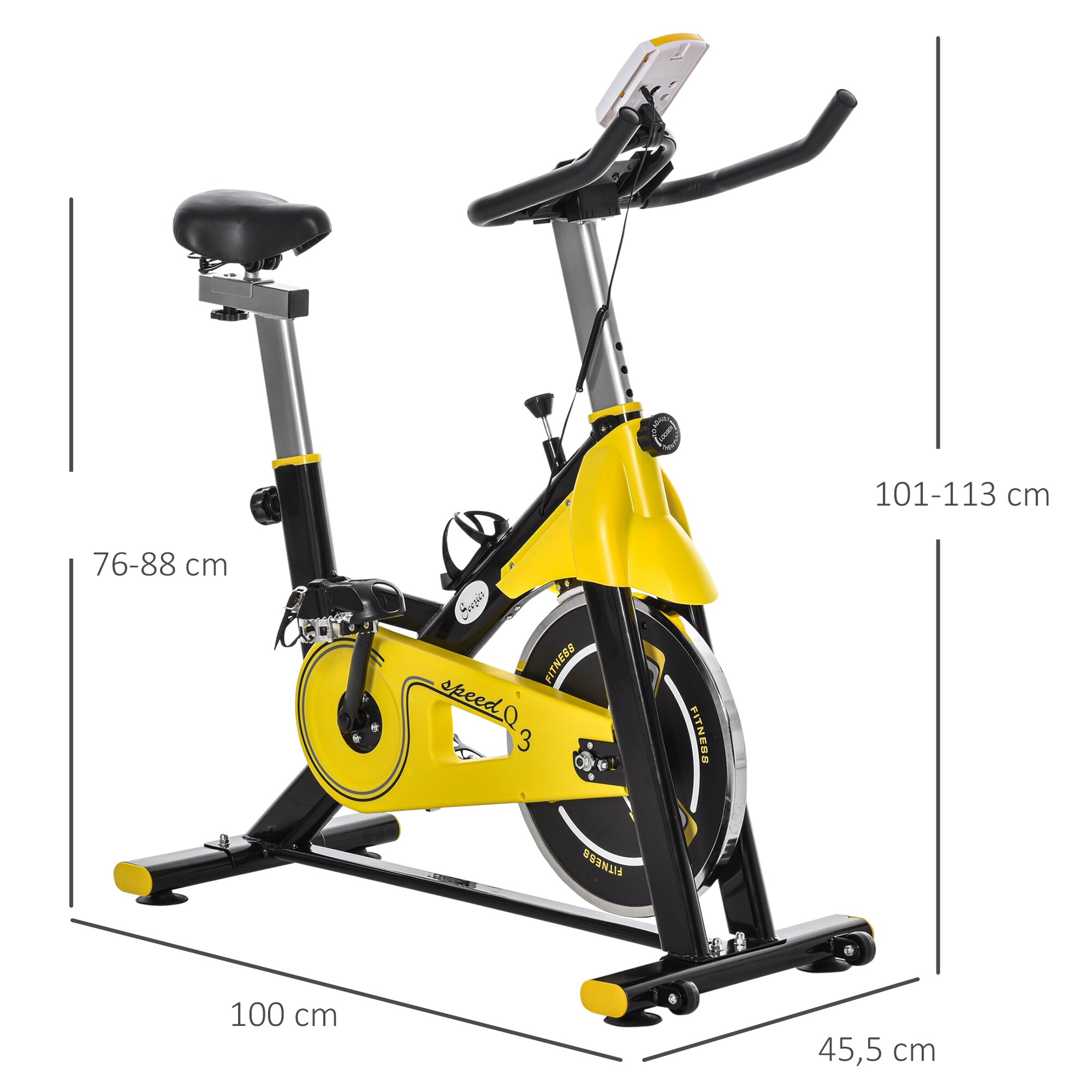 HOMCOM Fahrradtrainer höhenverstellbar gelb, schwarz 50 x 100 x 101-113 cm (BxTxH)