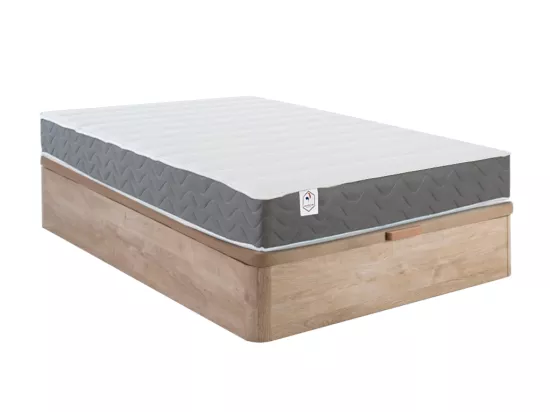 Ensemble 140 x 190 cm sommier coffre naturel clair + matelas mousse HD mémoire de forme et tissu 3D respirant ép.18cm - HEAVEN de YSMÉE