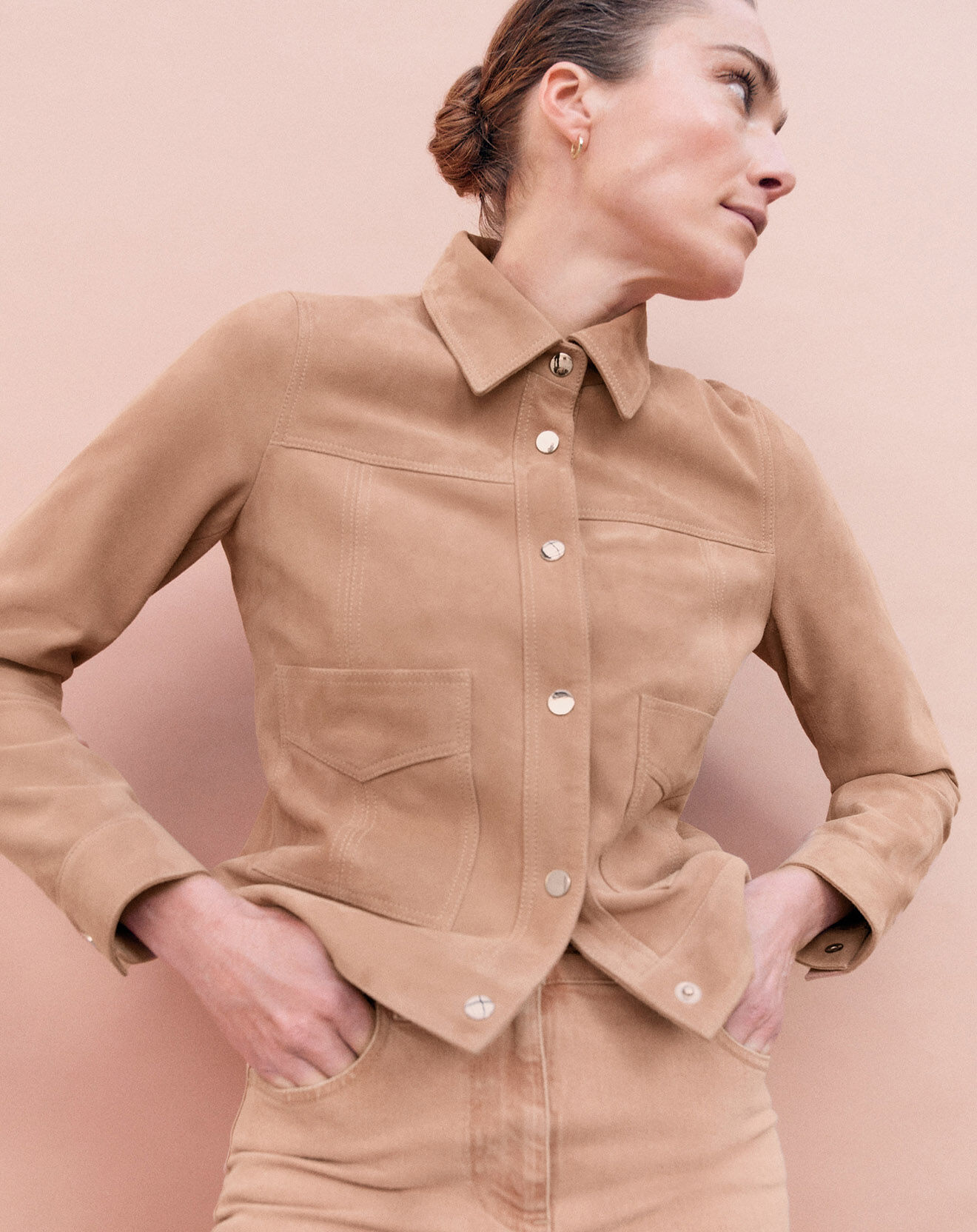 Caroll Veste en Velours de Cuir retourné Rhodes pêche