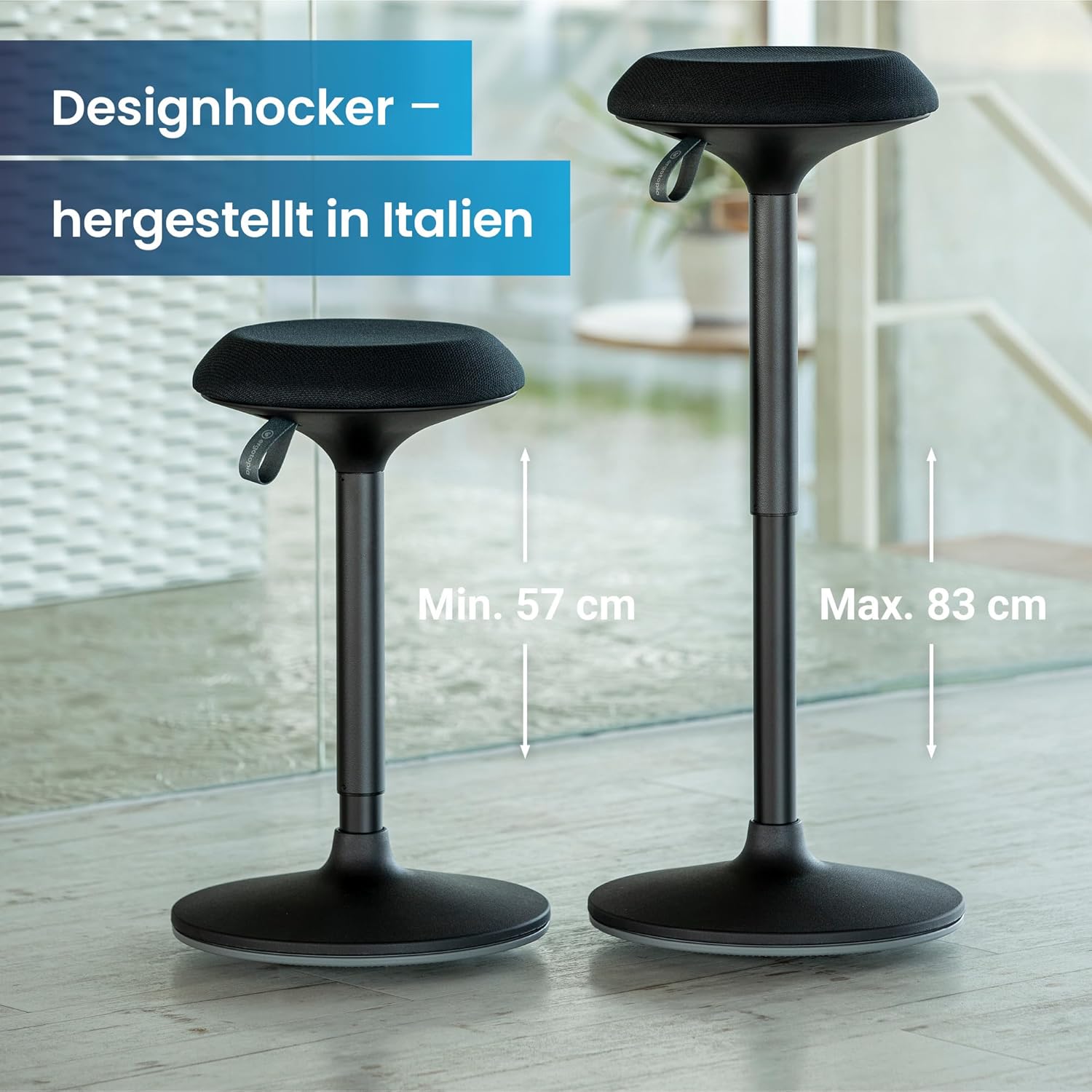 Ergotopia® Dykó ergonomischer Bürohocker - ergonomischer Sitzhocker mit Schwingeffekt - Sitzhöhe höhenverstellbar 56-83 cm - 360° drehbarer Hocker mit dynamischem Standfuß