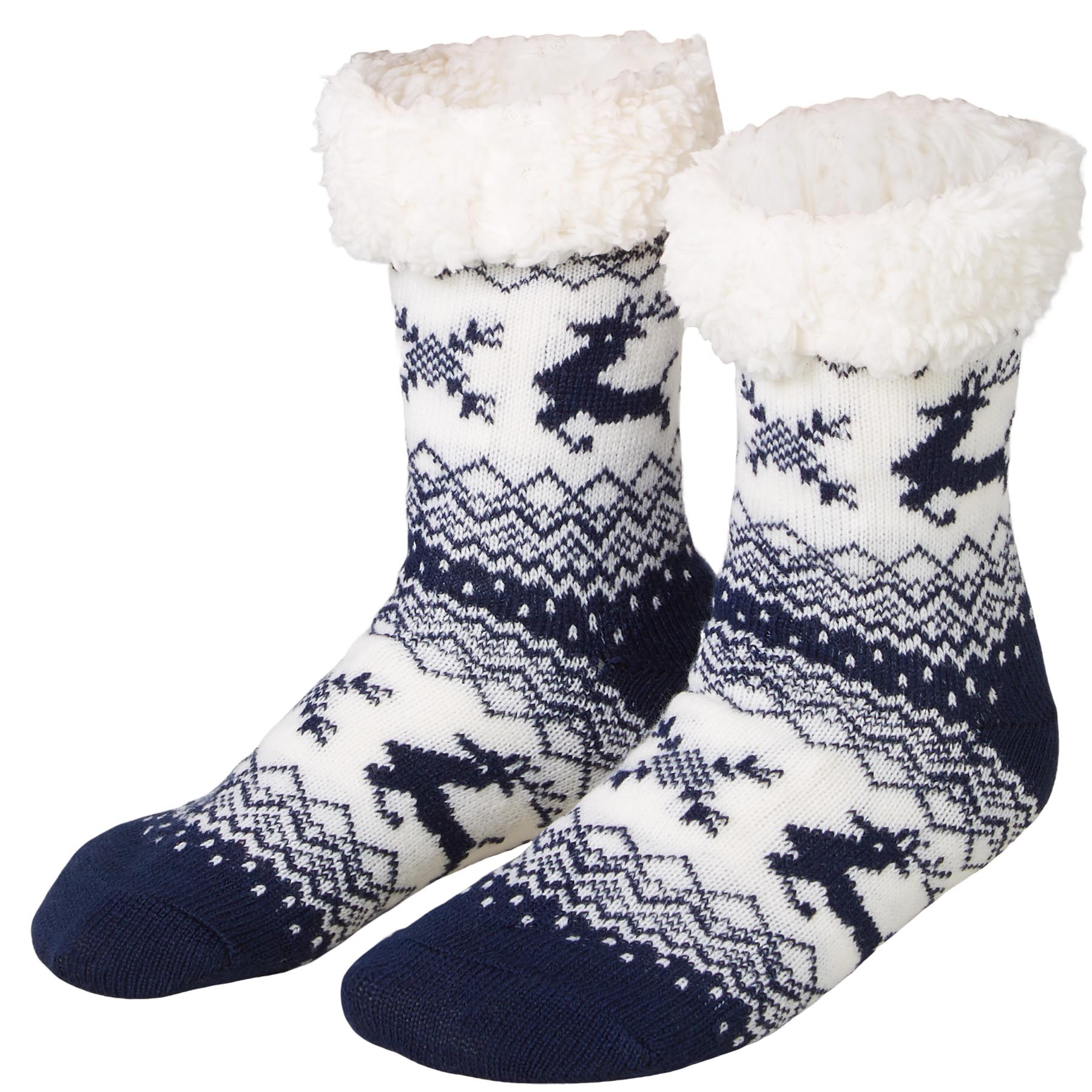 tectake® Kuschelsocken mit Rentier-Motiv blau-weiß