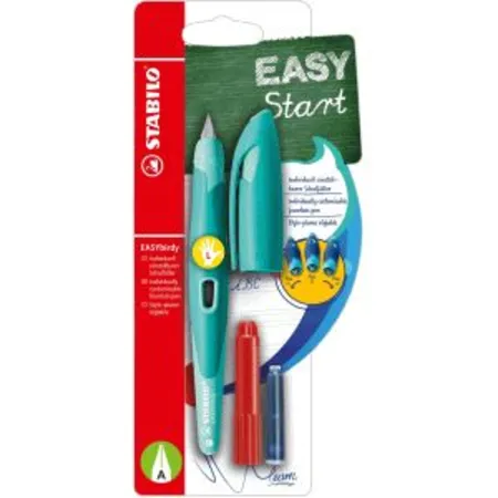 Schulfüller ergonomisch für Linkshänder mit Anfänger-Feder A - STABILO EASYbirdy Pastel Edition in aqua grün/mint - inklusive Patrone und Einstellwerkzeug