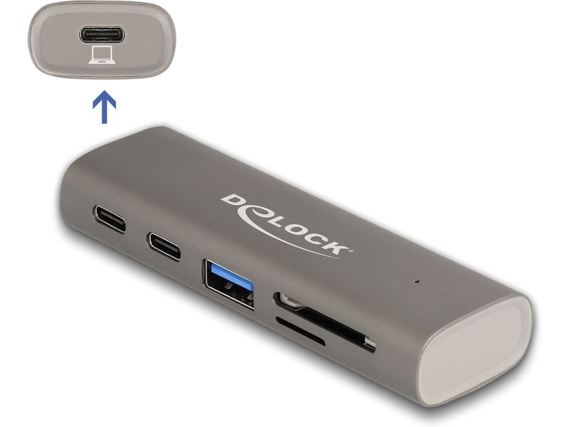 Delock USB-Hub 2x 10 Gbps USB Typ-C und 1 x USB Type-A Delock 3 Port USB 10 Gbps Hub inklusive SD und Micro SD Card Reader mit USB Type-C Anschluss