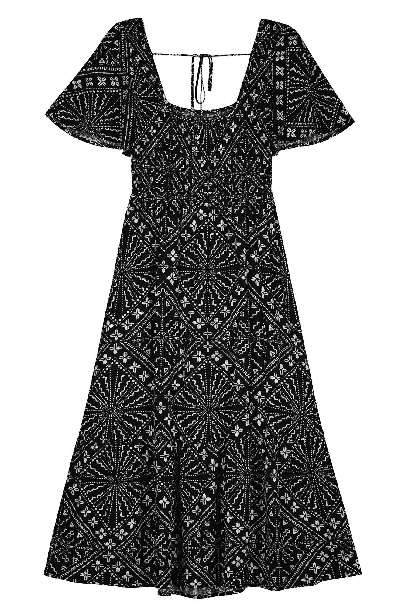 Vestido midi com estampa de favo de mel - Preto