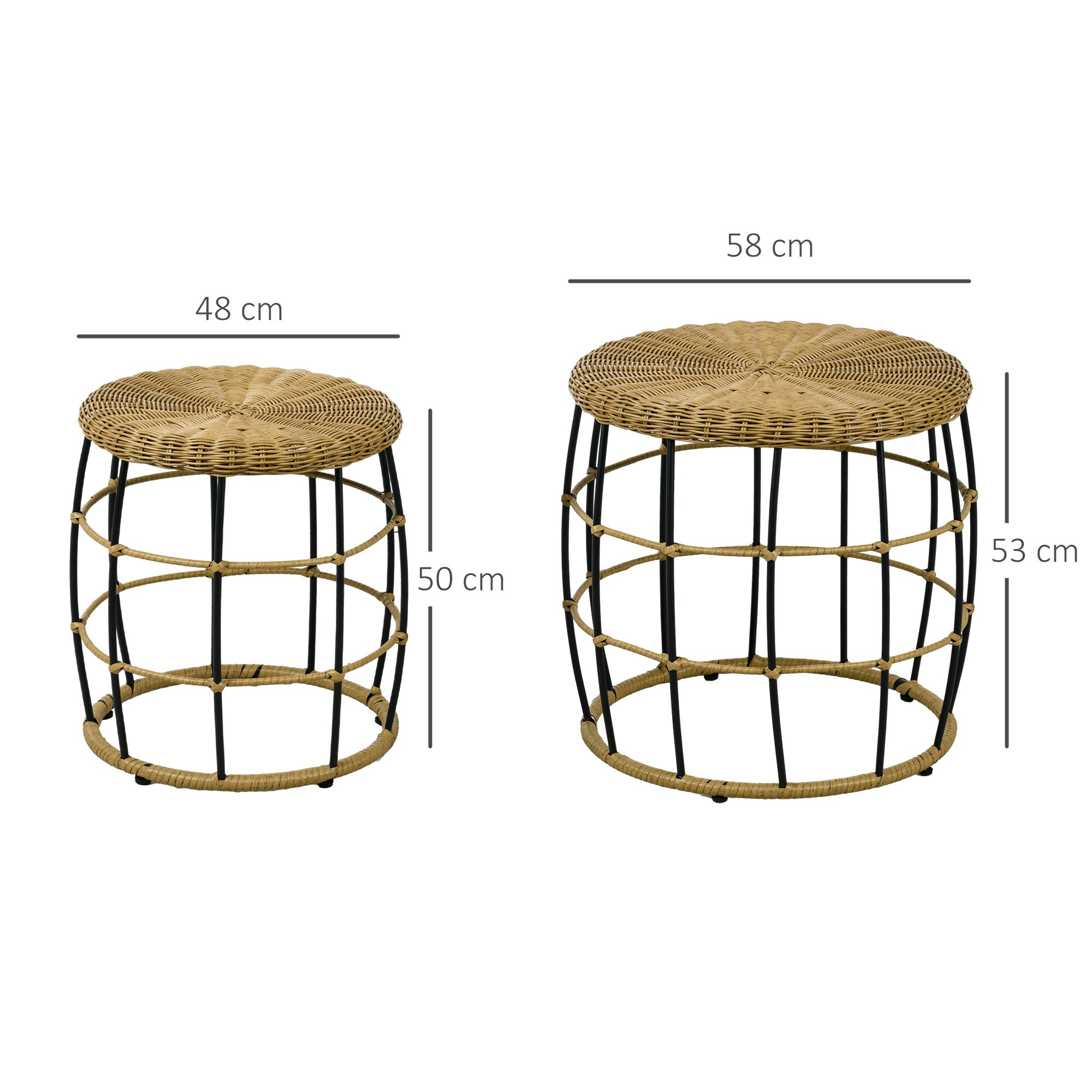 Outsunny Beistelltisch-Set mit Flechtplatte braun Ø58 x 53H cm